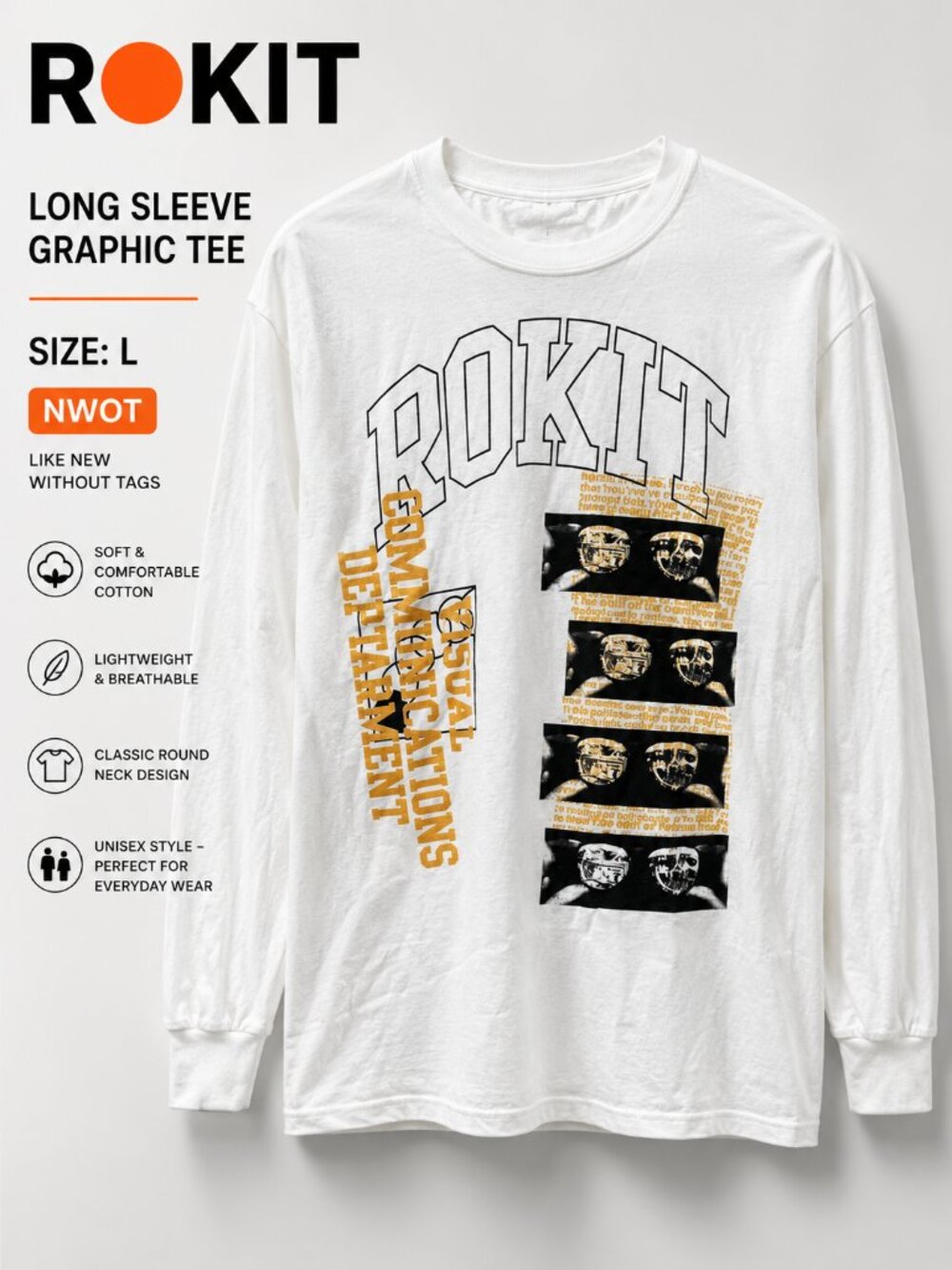 NWOT ROKIT Round Neck T-Shirt Men's Size L Cotton Streetwear Tee